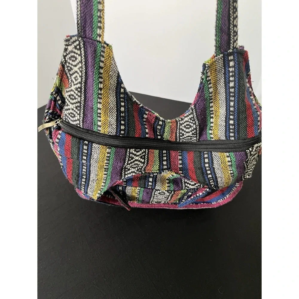 Boho Woven Cotton Hobo Bag Multicolor Stripe Hippie Tribal Shoulder Purse Tote
